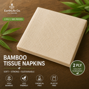 EarthLife Co. Bamboo Tissue Napkins | 2 Ply | 100 Pulls | Premium Soft & Extra Absorbent