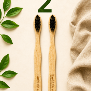 EarthLife Co. Neem Wood Toothbrush | Soft Charcoal Bristles | Eco-Friendly | Pack of 2