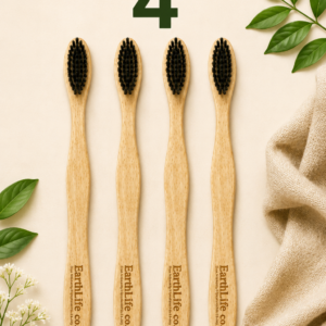 EarthLife Co. Neem Wood Toothbrush | Soft Charcoal Bristles | Eco-Friendly | Pack of 4