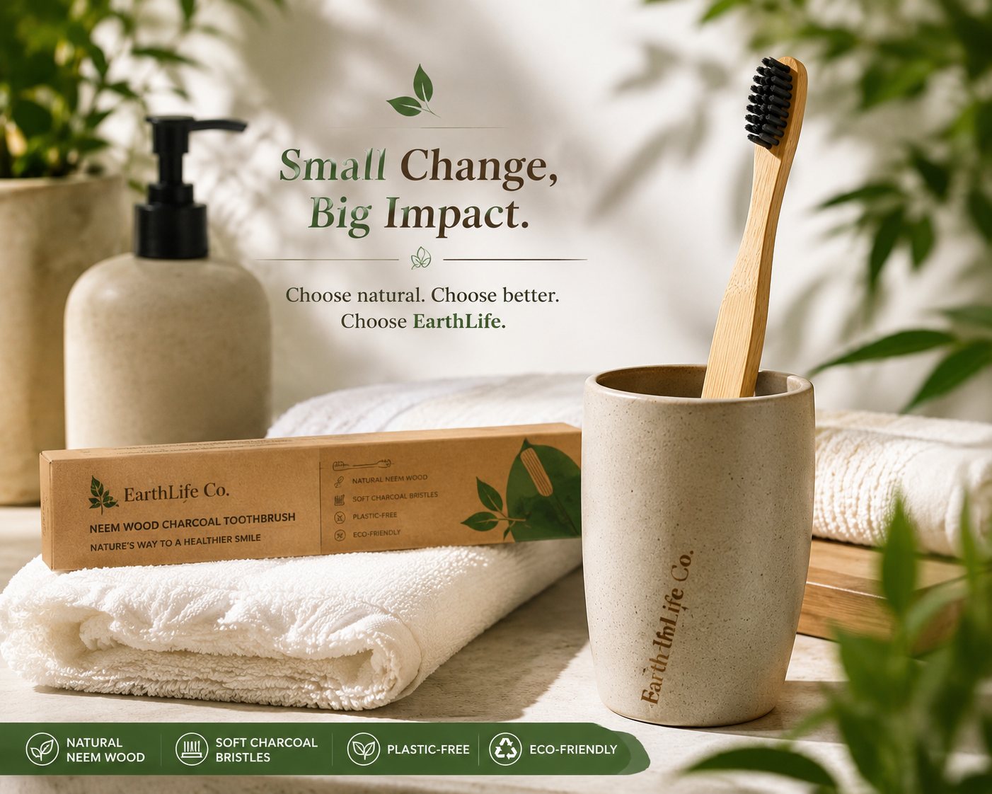 EarthLife Co. Neem Wood Toothbrush | Soft Charcoal Bristles | Eco-Friendly | Pack of 2 - Image 3